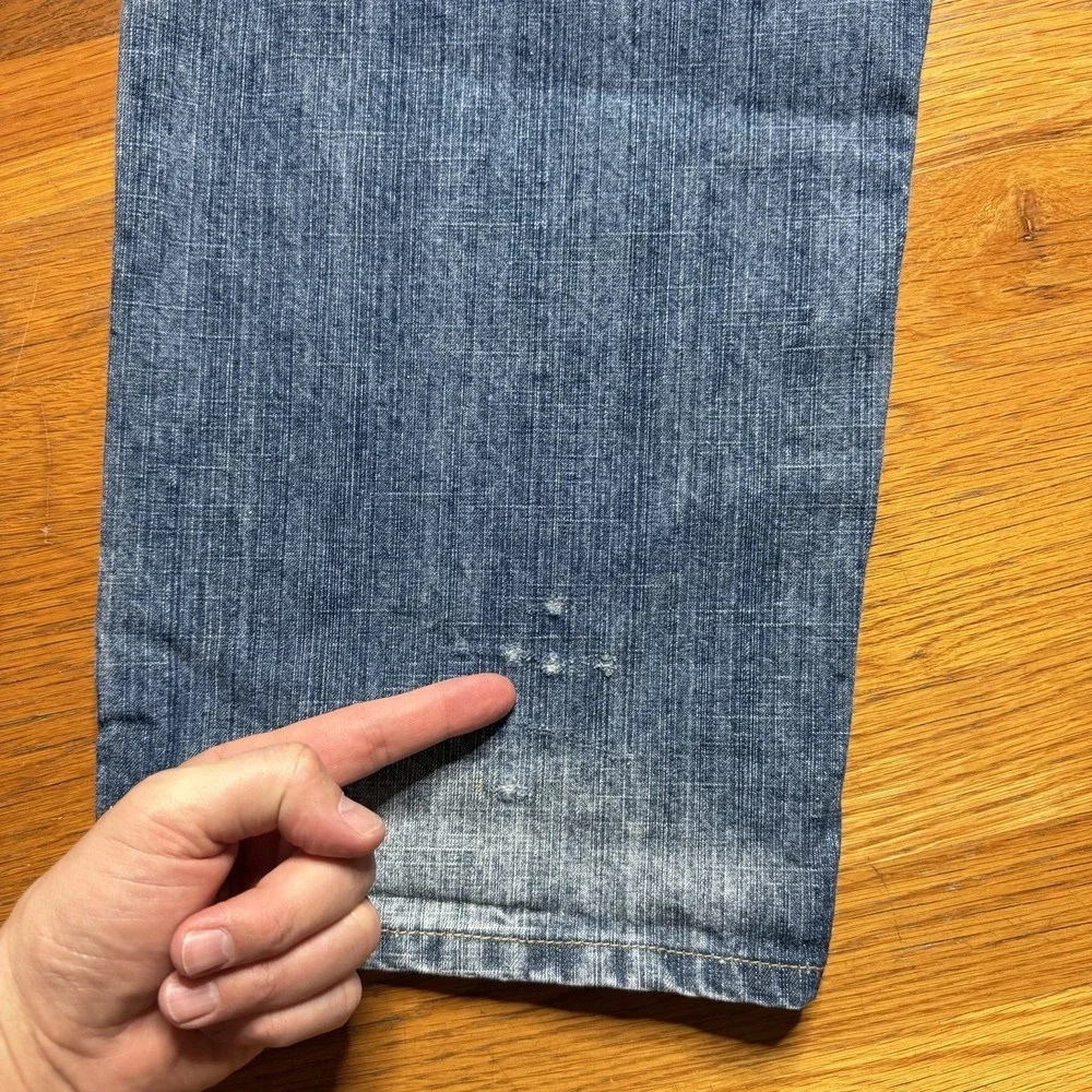 Delf Trading Jeans Men's 34x32 Y2K Wide Leg Grunge Evisu Style Denim Embroidered